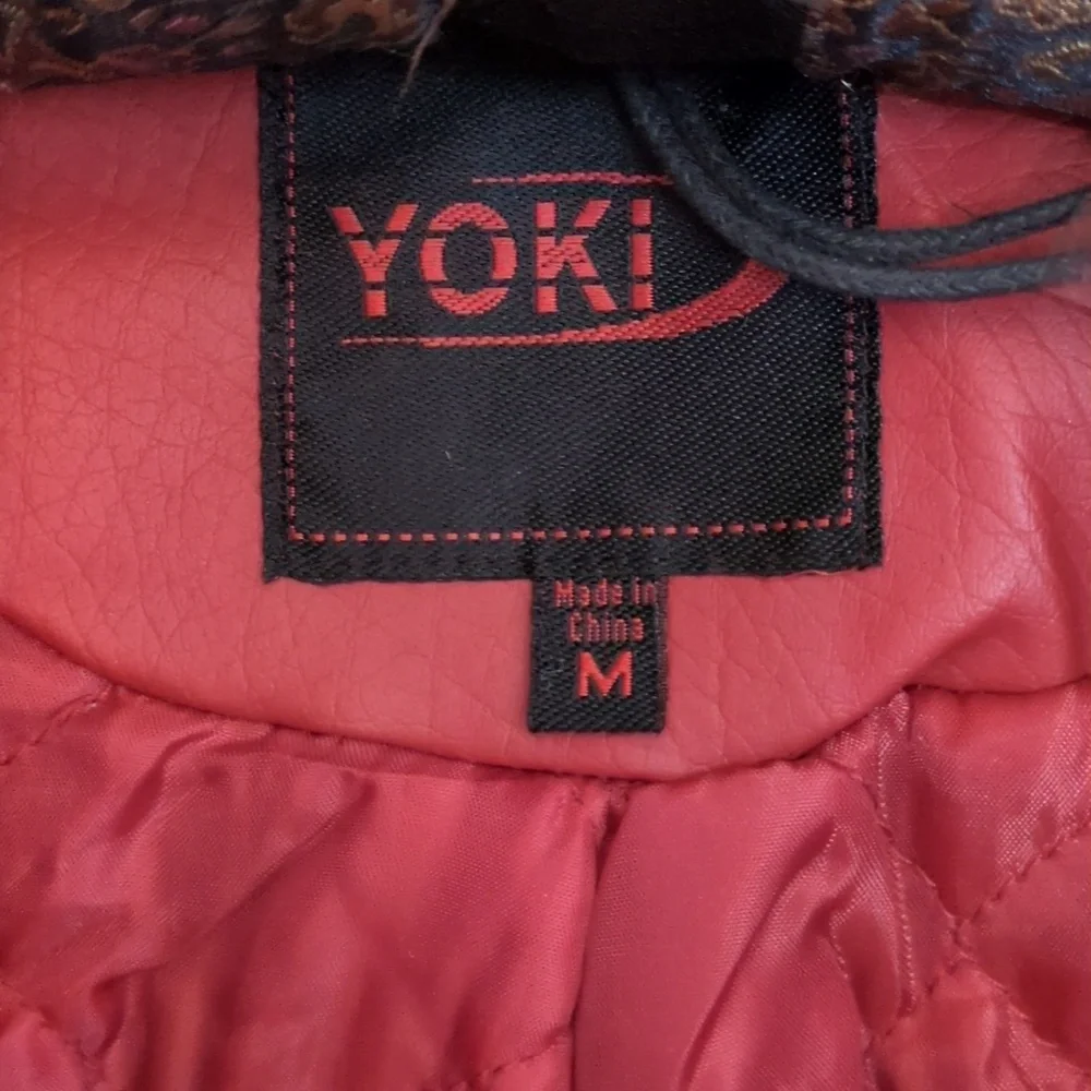 Yoki Red Faux Leather Motorcycle Jacket Detachable Faux Shearling Collar Lined M